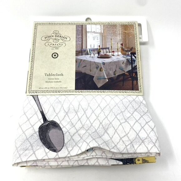 John Derian Target 84"x60" Cutlery Toss Printed Rectangle Tablecloth Farmhouse - Picture 2 of 6
